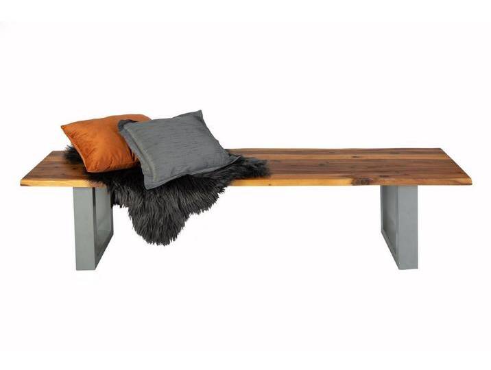 SAM® Essbank Sumatra, Akazienholz massiv, cognacfarben, Metallgestell U-Fom, 200 cm, silber von SAM-Stil-Art-Möbel