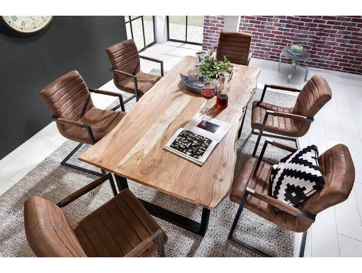 SAM® Essgruppe, Akazie massiv, Baumkante, Metallgestell U-Form und Stühlen von SAM-Stil-Art-Möbel