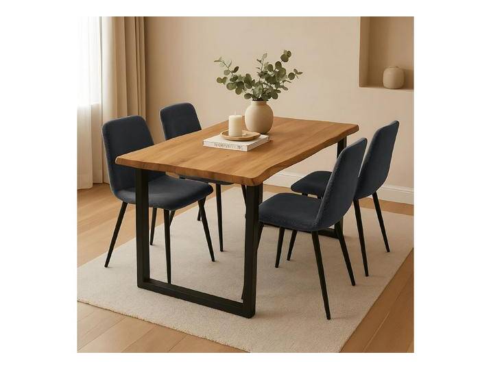 SAM® Essgruppe Juwel, Holz Wildeiche Optik, Metallgestell, Baumkante und Stühle, 4x Susi Anthrazit von SAM-Stil-Art-Möbel