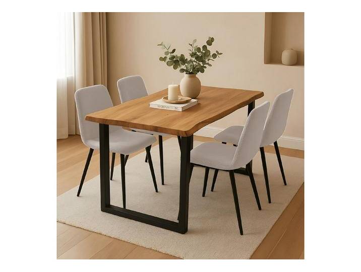 SAM® Essgruppe Juwel, Holz Wildeiche Optik, Metallgestell, Baumkante und Stühle, 4x Susi Creme von SAM-Stil-Art-Möbel