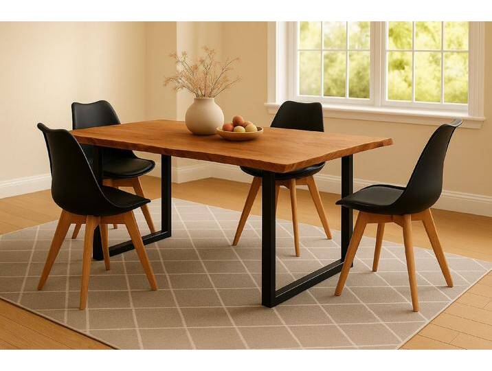 SAM® Essgruppe Lovela, massive Akazienholz, Metallgestell U-Form schwarz und Stühle, 4x Lovely schwarz von SAM-Stil-Art-Möbel