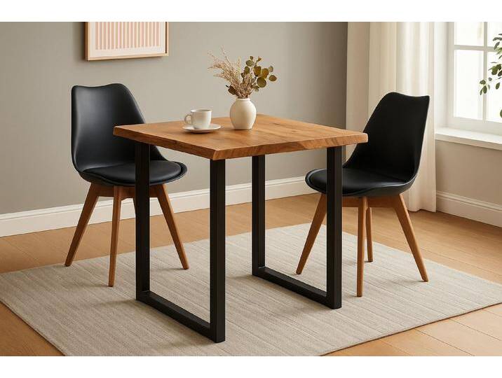 SAM® Essgruppe Lovela, massive Akazienholz, Metallgestell U-Form schwarz und Stühle, beige, 2x Lovely schwarz, naturfarben von SAM-Stil-Art-Möbel