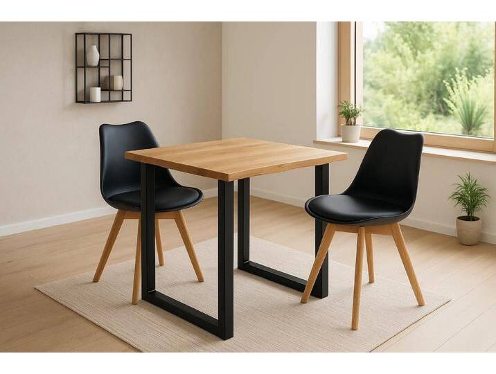 SAM® Essgruppe Lovele, massive Wildeiche, Metallgestell U-Form schwarz und Stühle, 2x Lovely schwarz von SAM-Stil-Art-Möbel