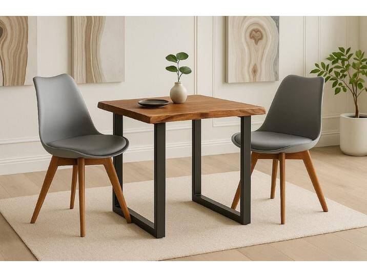 SAM® Essgruppe Loveli, Holz-Optik, Eiche oder Nuss, Metallgestell U-Form schwarz und Stühle, braun, 2x Lovely grau, nussbaum von SAM-Stil-Art-Möbel
