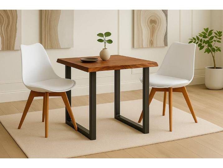 SAM® Essgruppe Loveli, Holz-Optik, Eiche oder Nuss, Metallgestell U-Form schwarz und Stühle, braun, 2x Lovely weiß, nussbaum von SAM-Stil-Art-Möbel