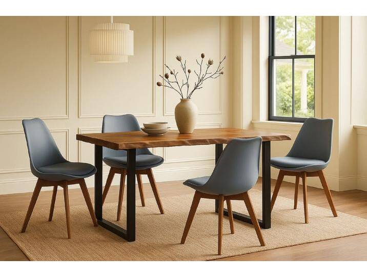SAM® Essgruppe Loveli, Holz-Optik, Eiche oder Nuss, Metallgestell U-Form schwarz und Stühle, braun, 4x Lovely grau, nussbaum von SAM-Stil-Art-Möbel