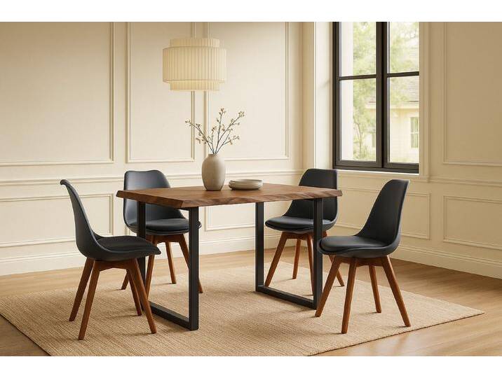 SAM® Essgruppe Loveli, Holz-Optik, Eiche oder Nuss, Metallgestell U-Form schwarz und Stühle, braun, 4x Lovely schwarz, nussbaum von SAM-Stil-Art-Möbel