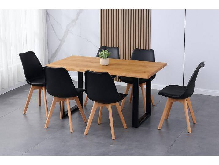 SAM® Essgruppe Loveli, Holz-Wildeiche-Optik, Metallgestell U-Form schwarz und Stühle, 6x Lovely schwarz von SAM-Stil-Art-Möbel