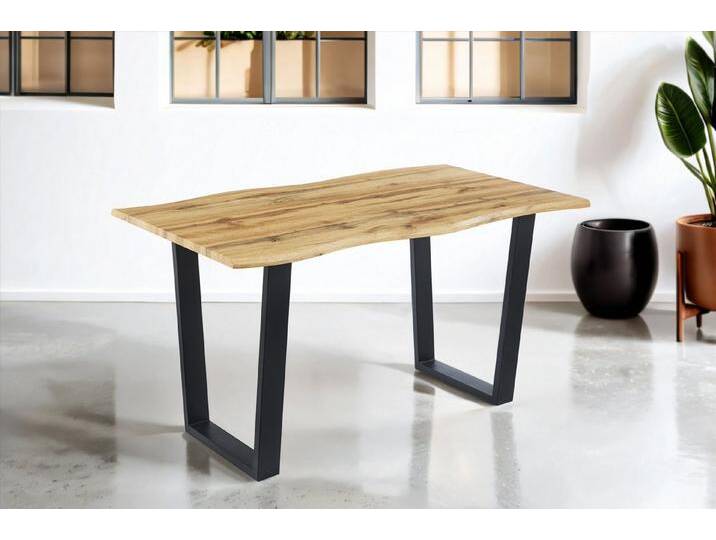 SAM® Esstisch Ella, Holz Wildeiche-Optik, Baumkante, Metallgestell V-Form schwarz, beige von SAM-Stil-Art-Möbel