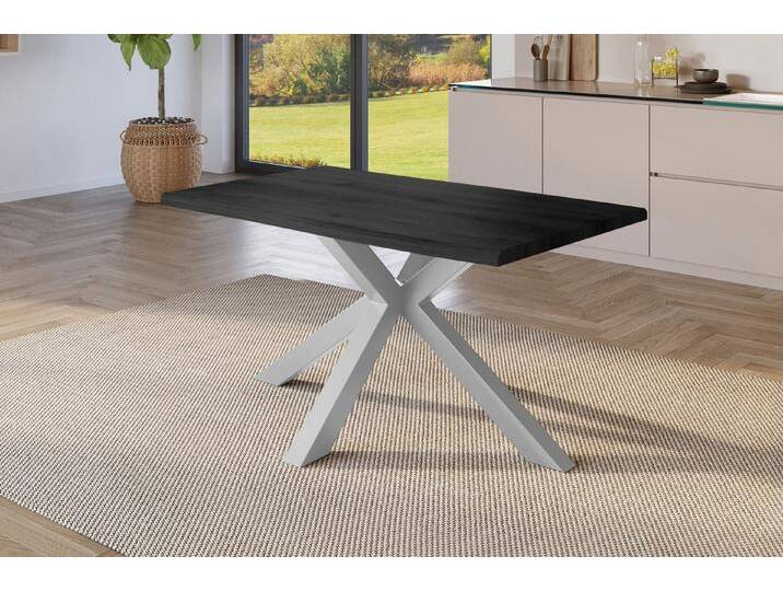 SAM® Esstisch Joel, Holz Grau-Optik, verschiedene Metallgestelle, Baumkante, grau, Metallgestell Spider-Form silber, 180x90, silber von SAM-Stil-Art-Möbel