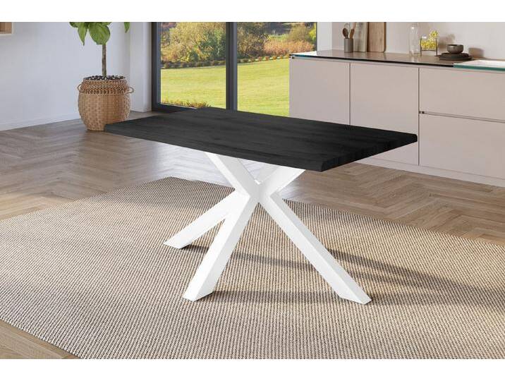 SAM® Esstisch Joel, Holz Grau-Optik, verschiedene Metallgestelle, Baumkante, grau, Metallgestell Spider-Form weiß, 160x85, weiß von SAM-Stil-Art-Möbel