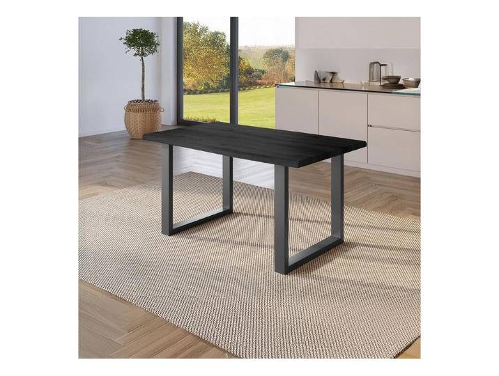 SAM® Esstisch Joel, Holz Grau-Optik, verschiedene Metallgestelle, Baumkante, grau, Metallgestell U-Form schwarz, 80x80, schwarz von SAM-Stil-Art-Möbel