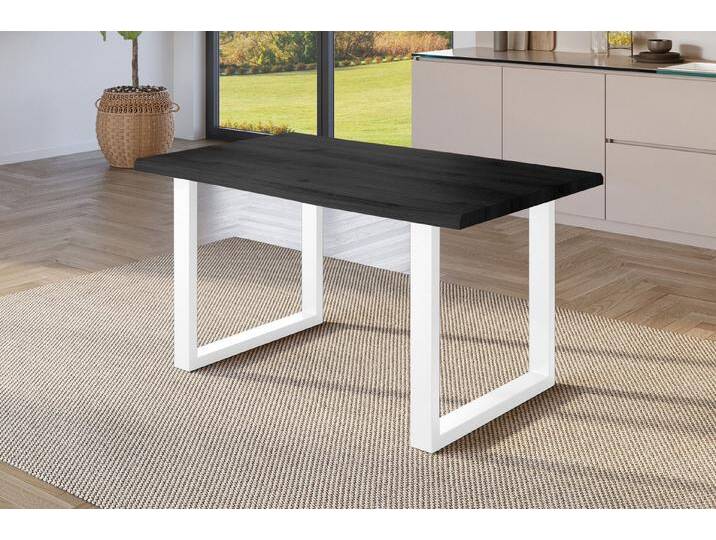 SAM® Esstisch Joel, Holz Grau-Optik, verschiedene Metallgestelle, Baumkante, grau, Metallgestell U-Form weiß, 220x100, weiß von SAM-Stil-Art-Möbel