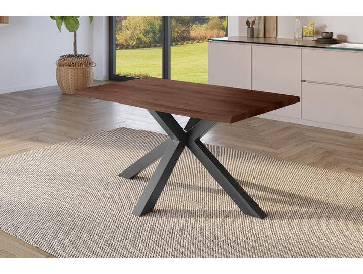 SAM® Esstisch Jonas, Holz Nussbaum-Optik, verschiedene Metallgestelle, Baumkante, braun, Metallgestell Spider-Form schwarz, 160x85, schwarz von SAM-Stil-Art-Möbel