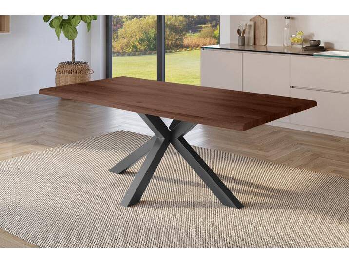SAM® Esstisch Jonas, Holz Nussbaum-Optik, verschiedene Metallgestelle, Baumkante, braun, Metallgestell Spider-Form schwarz, 180x90, schwarz von SAM-Stil-Art-Möbel