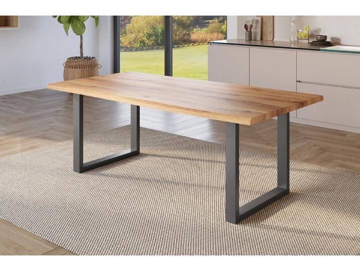 SAM® Esstisch Juliane, Holz Wildeiche-Optik, verschiedene Metallgestelle, Baumkante, beige, Metallgestell U-Form schwarz, 220x100, schwarz von SAM-Stil-Art-Möbel