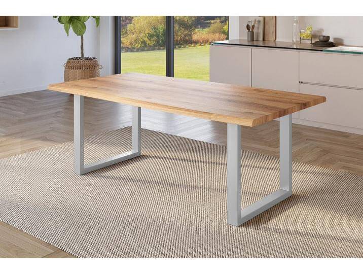 SAM® Esstisch Juliane, Holz Wildeiche-Optik, verschiedene Metallgestelle, Baumkante, beige, Metallgestell U-Form silber, 240x100, silber von SAM-Stil-Art-Möbel