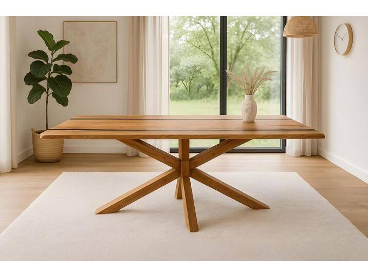 SAM® Esstisch Pietra, Akazienholz, echte Baumkante oder Schweizer Kante, Spider-Gestell, beige, Natur mit Resin, naturfarben von SAM-Stil-Art-Möbel