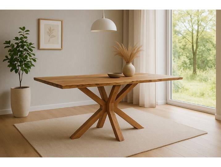 SAM® Esstisch Tabor, massives Akazienholz, Baumkante, Holzgestell natur Spider-Form, beige, 200x100 von SAM-Stil-Art-Möbel