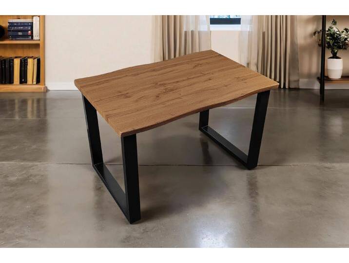 SAM® Esstisch Thora, Holz Wildeiche-Optik, U-Metallgestell, Baumkante, beige, Metallgestell U-Form schwarz, 120x80, schwarz von SAM-Stil-Art-Möbel