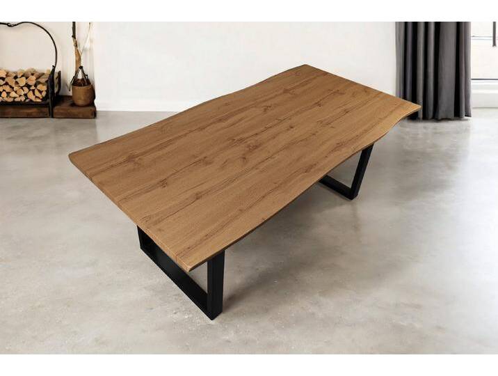 SAM® Esstisch Thora, Holz Wildeiche-Optik, U-Metallgestell, Baumkante, beige, Metallgestell U-Form schwarz, 220x100, schwarz von SAM-Stil-Art-Möbel