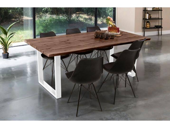 SAM® Esstisch Thora, verschiedene Holz-Optiken, U-Metallgestell, Baumkante, braun, Metallgestell U-Form weiß, 200x100 von SAM-Stil-Art-Möbel