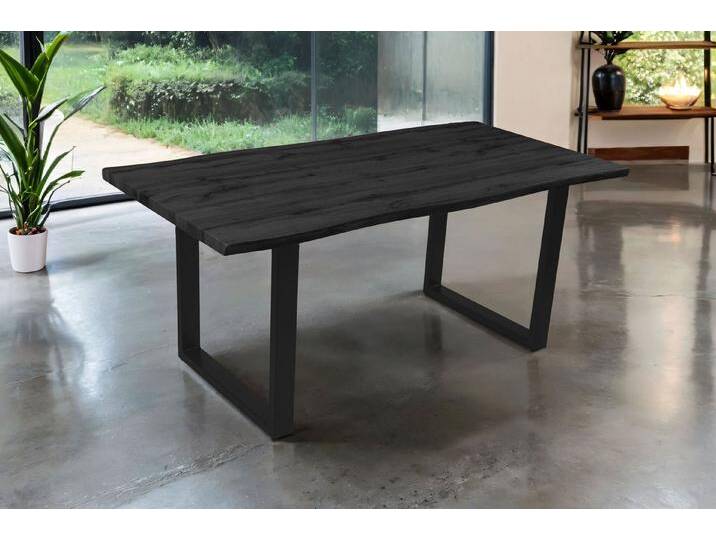 SAM® Esstisch Thoran, Holz-Optik Grau, U-Metallgestell, Baumkante, grau, Metallgestell U-Form schwarz, 180x90 von SAM-Stil-Art-Möbel