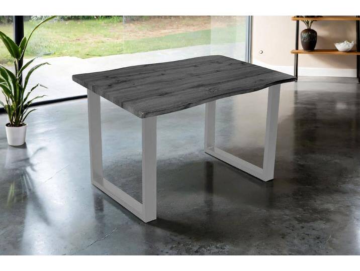 SAM® Esstisch Thoran, Holz-Optik Grau, U-Metallgestell, Baumkante, grau, Metallgestell U-Form silber, 120x80 von SAM-Stil-Art-Möbel