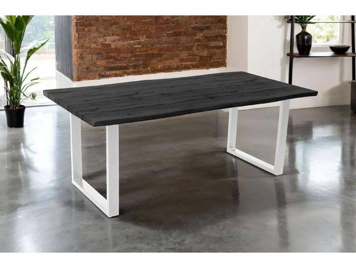 SAM® Esstisch Thoran, Holz-Optik Grau, U-Metallgestell, Baumkante, grau, Metallgestell U-Form weiß, 220x100 von SAM-Stil-Art-Möbel