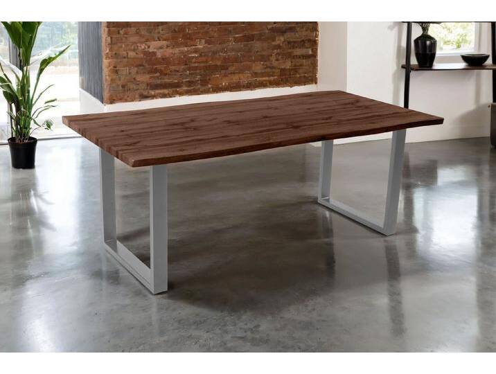 SAM® Esstisch Thoran, Holz-Optik Nuss, U-Metallgestell, Baumkante, braun, Metallgestell U-Form silber, 220x100 von SAM-Stil-Art-Möbel