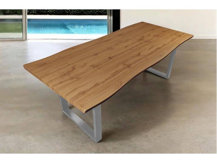 SAM® Esstisch Thoran, Holz-Optik Wildeiche, U-Metallgestell, Baumkante, beige, Metallgestell U-Form silber, 240x100, silber von SAM-Stil-Art-Möbel