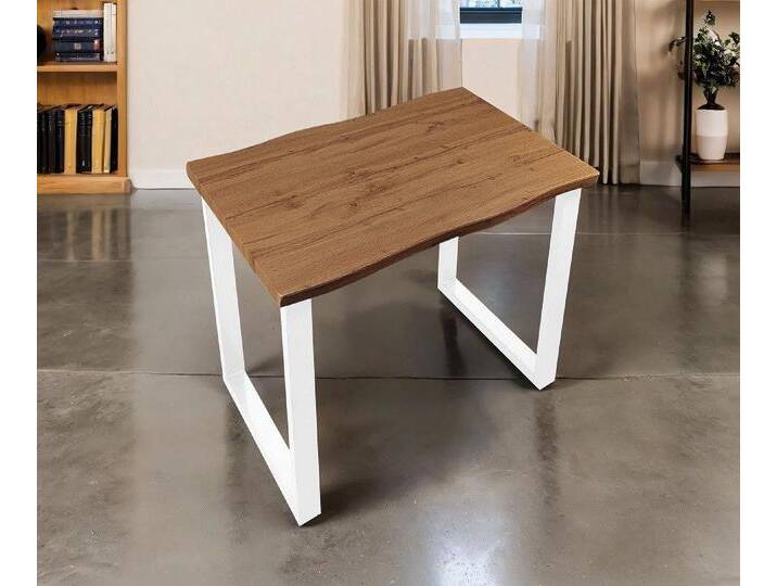 SAM® Esstisch Thoran, Holz-Optik Wildeiche, U-Metallgestell, Baumkante, beige, Metallgestell U-Form weiß, 80x80, weiß von SAM-Stil-Art-Möbel