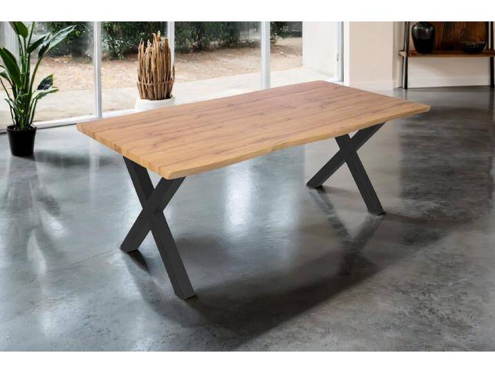 SAM® Esstisch Thori, verschiedene Holz-Optiken, X-Metallgestell, Baumkante, Metallgestell X-Form schwarz, 200x100 von SAM-Stil-Art-Möbel