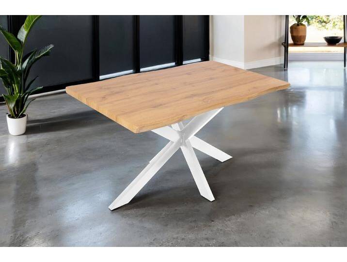 SAM® Esstisch TorbenS, verschiedene Holz-Optiken, Spider-Metallgestell, Baumkante, beige, Metallgestell Spider-Form weiß, 240x100 von SAM-Stil-Art-Möbel