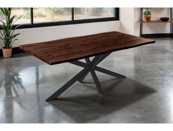 SAM® Esstisch TorbenS, verschiedene Holz-Optiken, Spider-Metallgestell, Baumkante, braun, Metallgestell Spider-Form schwarz, 200x100 von SAM-Stil-Art-Möbel