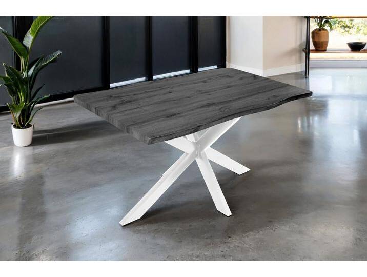 SAM® Esstisch TorbenS, verschiedene Holz-Optiken, Spider-Metallgestell, Baumkante, grau weiß, Metallgestell Spider-Form weiß, 240x100 von SAM-Stil-Art-Möbel