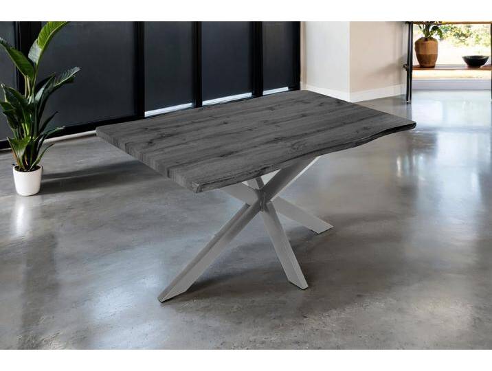 SAM® Esstisch TorbenS (1 Tischplatte und 1 Gestell), verschiedene Holz-Optiken, Spider-Metallgestell, Baumkante, grau von SAM-Stil-Art-Möbel