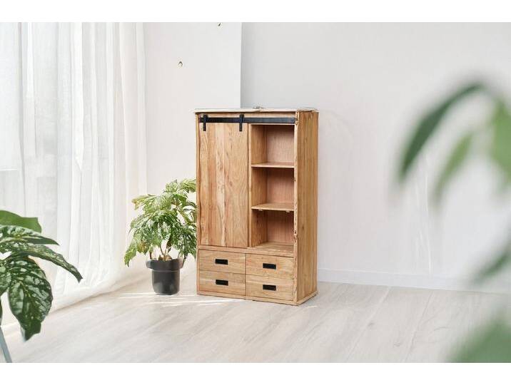 SAM® Highboard Fritz, Akazienholz, mit Baumkante oder gerader Kante, Industrial-Design, Baumkante von SAM-Stil-Art-Möbel
