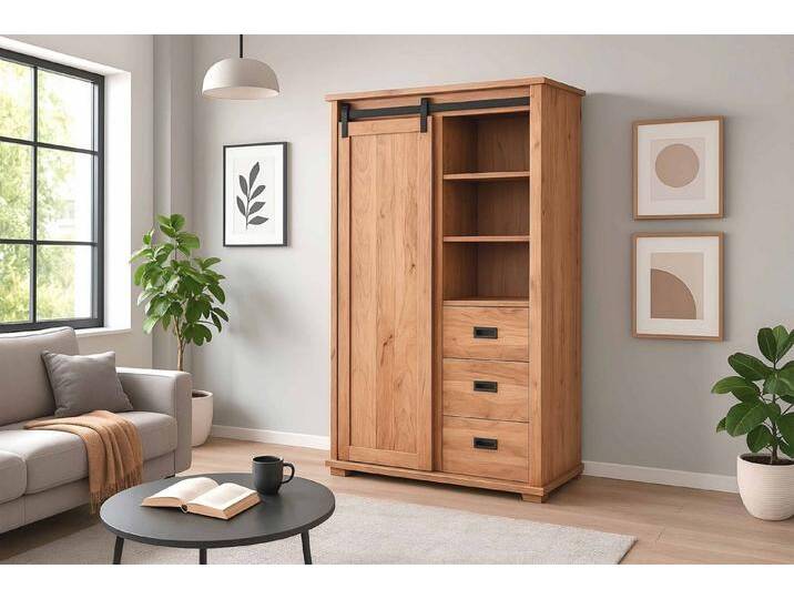 SAM® Kleiderschrank Fritz Akazienholz, mit Baumkante oder gerader Kante, Industrial-Design, gerade Kante von SAM-Stil-Art-Möbel