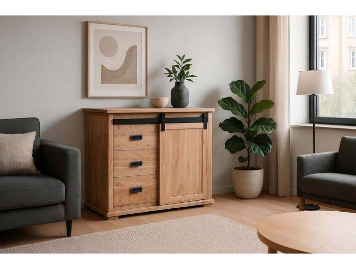 SAM® Sideboard Fritz, Akazienholz, mit Baumkante oder gerader Kante, Industrial-Design, gerade Kante von SAM-Stil-Art-Möbel