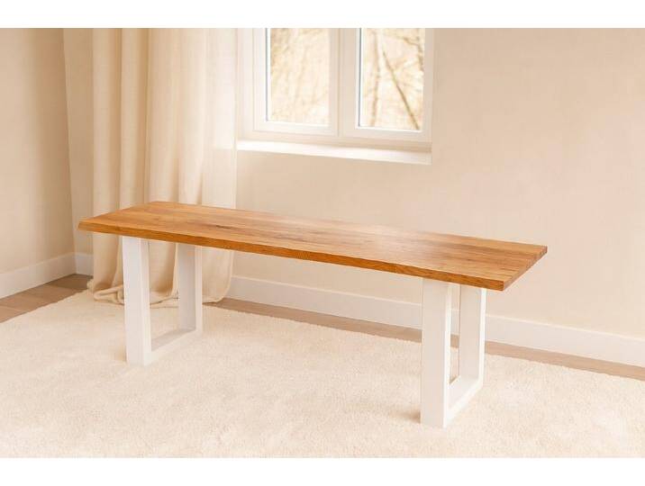 SAM® Sitzbank Enrica, Wildeiche, Baumkante, Metallgestell U-Form, verschiedene Größen, 140x42, weiß von SAM-Stil-Art-Möbel