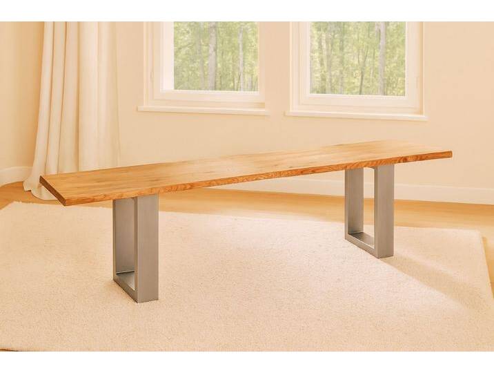 SAM® Sitzbank Enrica, Wildeiche, Baumkante, Metallgestell U-Form, verschiedene Größen, 160x42, silber von SAM-Stil-Art-Möbel