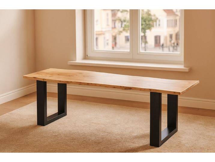 SAM® Sitzbank Samuel, Akazie, Baumkante, Metallgestell U-Form, verschiedene Größen, 140x42, schwarz von SAM-Stil-Art-Möbel