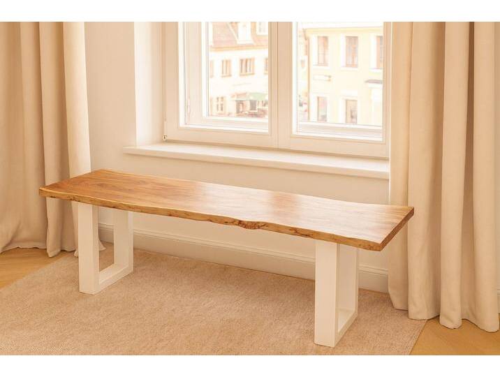 SAM® Sitzbank Samuel, Akazie, Baumkante, Metallgestell U-Form, verschiedene Größen, 160x42, weiß von SAM-Stil-Art-Möbel