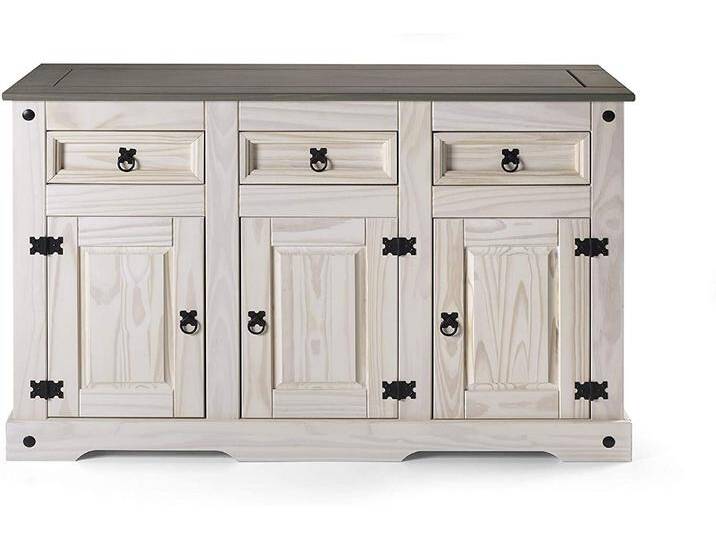 Sideboard Kommode 132 x 84 x 44 cm Pinienholz weiß grau lasiert MEXICO von SAM-Stil-Art-Möbel