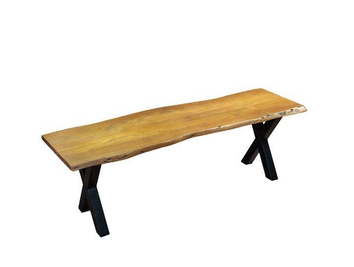 Sitzbank Baumkante 140 cm nussbaum massiv Akazie X-Gestell schwarz von SAM-Stil-Art-Möbel