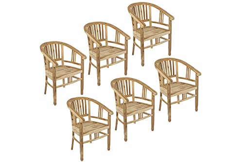 6er Spar-Set Moreno, Gartenstuhl, Sessel aus Teak Holz mit Armlehnen Braun von SAM