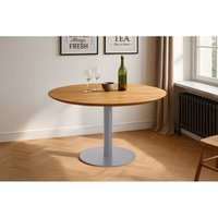 Bistrotisch Schweizer Kante massiv 90 cm Akazie naturfarben Säulengestell-rund silber BRASILIAN Bistrotisch Schweizer Kante massiv 90 cm Akazie naturfarben Säulengestell-rund silber BRASILIAN von SAM