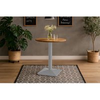 Bistrotisch Schweizer Kante massiv Akazie naturfarben 60 cm Säulengestell-eckig silber BRASILIA von SAM