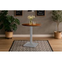 Bistrotisch Schweizer Kante massiv Akazie nussbaumfarben 70 cm Säulengestell-eckig silber BRASILIA von SAM